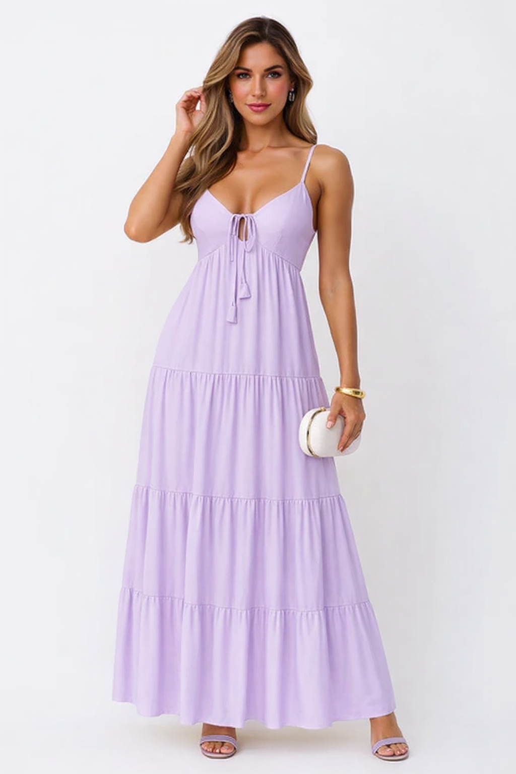 VESTIDO CHALYS LISO LARGO C/ TAZA Y BOLADOS TU