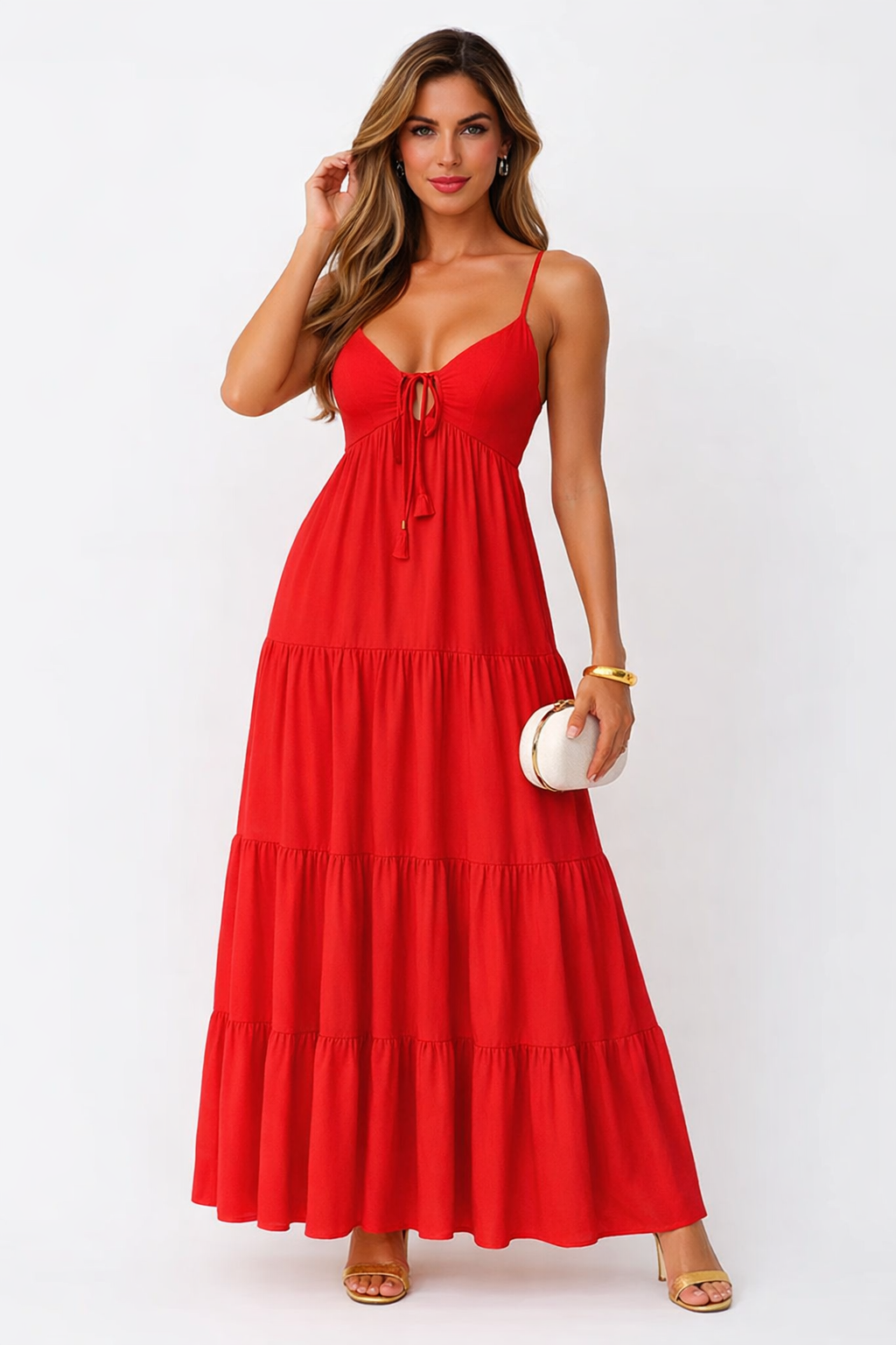 VESTIDO CHALYS LISO LARGO C/ TAZA Y BOLADOS TU